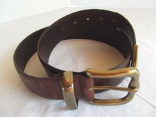 vtg Ritz belt brn stitch genuine leather 9533 size M S brass buckle chunky 35in 