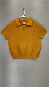 J Crew Men Sweater L Mustard Yellow Cotton Linen Knit Short Sleeve Polo Top - Picture 1 of 17
