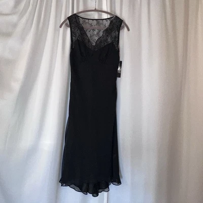 Allen Schwartz A.B.S. Nuevo con etiquetas Vestido Y2K Años 90 Talla 6 Negro Transparente Encaje Cóctel De Colección Foto 1 de 4