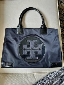 TORY BURCH Large ELLA Black Nylon Expandable Tote with Black Patent Trim - Picture 1 of 18