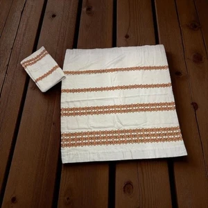 Vintage Handmade Embroidered Burlap Kitchen Curtains Set of 2 Mid-Century Rustic - Picture 1 of 7