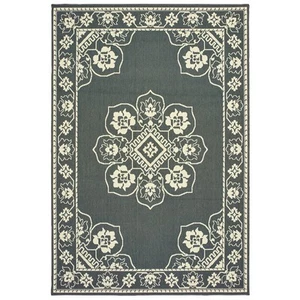 2x4 Sphinx Grey Bordered Petals Diamonds Door Mat 7764E - Aprx 2' 5" x 4' 5" - Picture 1 of 1