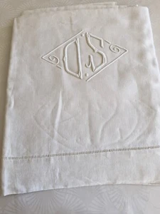 Ancien drap en fil monogramme OS jours  drap 05 ref 906 - Photo 1/10