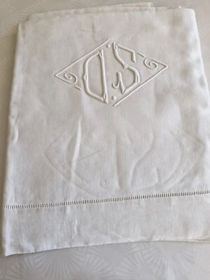 Ancien drap en fil monogramme OS jours  drap 05 ref 906 - Photo 1/4