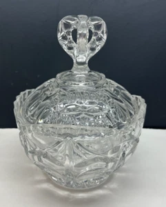 Vintage Imperial Glass Clear Cut Glass 'Happy Anniversary' Lidded Candy Dish - Picture 1 of 10