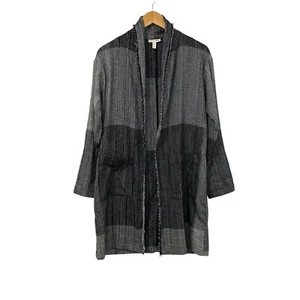 Eileen Fisher Organic Cotton Hazy Blocks Open Collar Cardigan Jacke Gr. XXS/XS - Bild 1 von 7