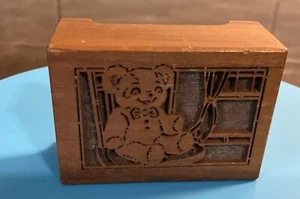 Vintage Music Box Carved Wood Cutout Teddy Bear "It's a small world" Wind Up - Picture 1 of 4