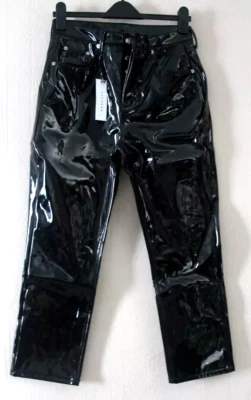 BNWT Topshop Black Wet Look Vinyl Editor Crop Jeans Trousers 12 W30 L30 RP£49.99 - Image 1 of 4
