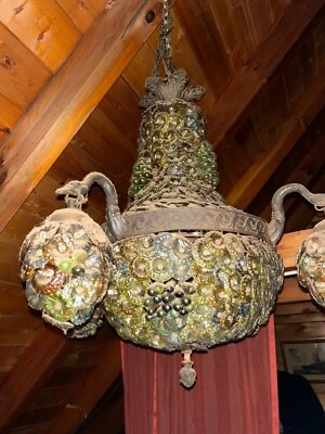 Glorious antique multi colored Murano glass flower chandelier with swan arms - Image 1 of 4