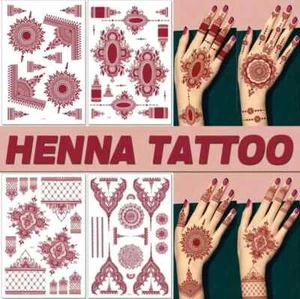 Lace transfer Red henna Hand Arm Tattoo Mehandi Sticker Art Temporary Tattoo 1 - Picture 1 of 26