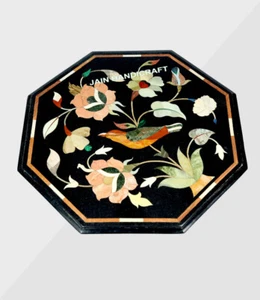 12" black Marble Center coffee bird Table Top Inlay Pietra Dura wall decor room - Picture 1 of 4