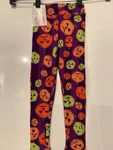 Halloween LuLaRoe leggings S/m Kids 2tone Purple Stripe W/pumpkins - Picture 1 of 3