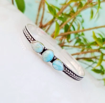 Браслет-манжета ручной работы регулируемый серебро 925 пробы ларимар ювелирные изделия - Изображение 1 из 4