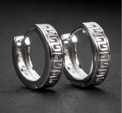 Thanks Giving Gift Solid Metal Men's Hoop Earring 14k White Gold Plated Silver - Image 1 of 4