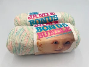 Vintage Lions Brand Jamie Yarns Lot of 2 #246 Peppermint Print 6oz.Balls NOS - Picture 1 of 5