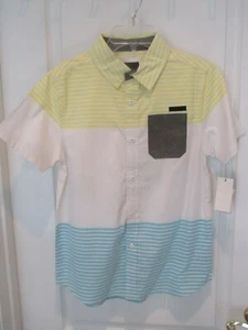 Sean John Boys Size L Blue/White/Yellow Striped Button Down S/S Shirt NEW - Picture 1 of 5
