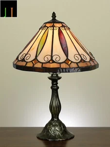 Free Postage JT Tiffany Stained Glass Leaf Style Bedside Table Lamp - Picture 1 of 9