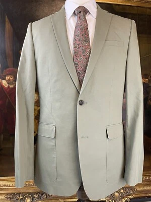 Express 40L PHOTOGRAPHER Slim Fit Sage Green Stretch Cotton 2Btn Blazer Jacket - Image 1 of 4