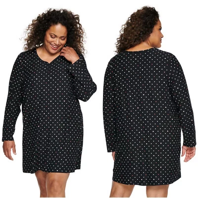 Croft & Barrow Women's Plus Size 2X Long Sleeve Heart Henley Sleepshirt Pajamas - Image 1 of 4