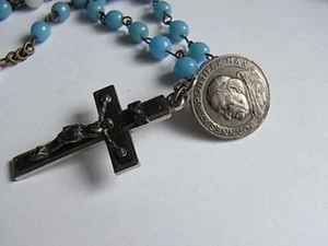 Klein antik Rosenkranz Paps Joannes Pontifex , blau Farbe - Bild 1 von 7