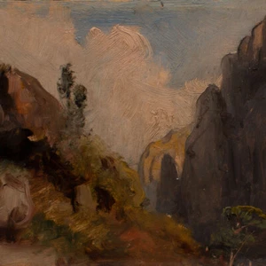 Tallandschaft Berge Amerikanisch Deutsch Original Öl Papier anfang 1900 - Picture 1 of 6