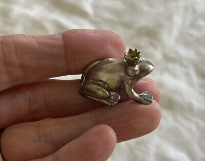 VTG Sterling Silver Gold Crown Frog Mini Vilmain & Klinger YOU ARE MY PRINCE 925 • 40.01$