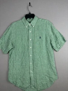 Polo Ralph Lauren Shirt Mens M Gree Gingham Check Linen Classic Button Down 4163 - Picture 1 of 12
