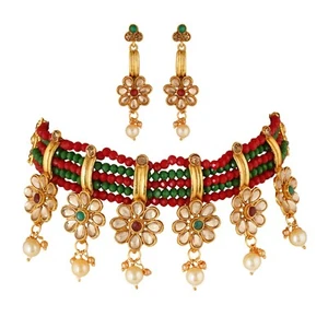 Indian Traditional Designer 18K Gold Plated Bollywood Fancy Choker Jewelry Sets - Picture 1 of 5