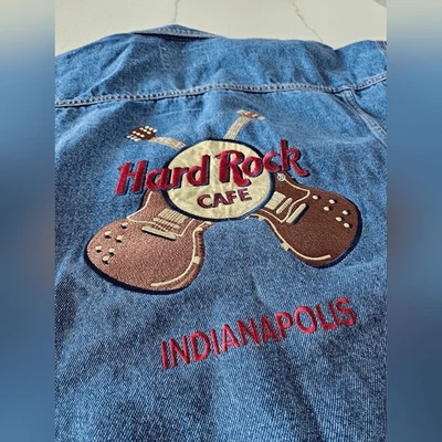 NWT Vtg Hard Rock Cafe Guitars Denim Jacket Button Front Jean Embroidered XL - Image 1 of 4
