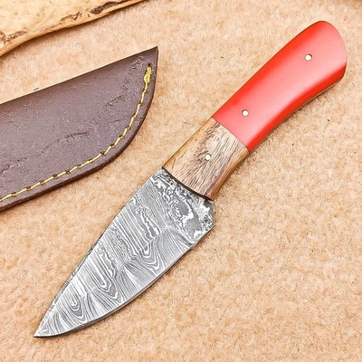 Cuchillo desollador de acero Damasco hecho a mano | 8,0" | Full Tang, funda de cuero IT-2663 Foto 1 de 4
