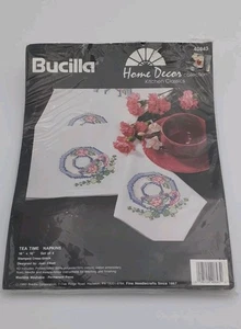 Vintage Bucilla Tea Time Naplins Kreuzstich Set 40853 90er - Bild 1 von 3