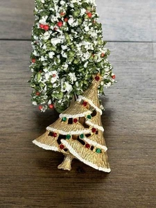 Vintage weiße Emaille STRASS Weihnachtsbaum Brosche PIn goldfarben - Bild 1 von 17