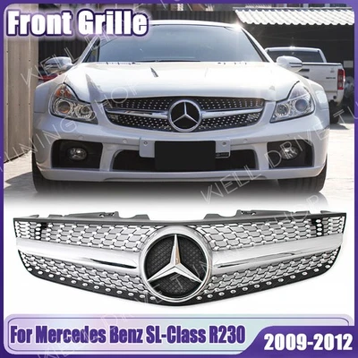 Chrome Silver Bumper Grille W/Star For Mercedes Benz R230 09-12 SL500 SL600 SL63 - Image 1 of 4