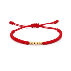 Bracciale Protezione Corda Rossa Perline Oro - Foto 1 di 2