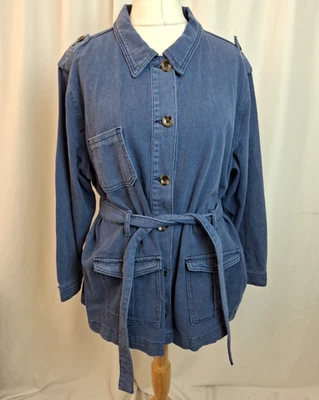 Autonomy Denim Shacket Jacket Mid Blue Utility Longline Belted Women's XL C5177 - Image 1 of 4