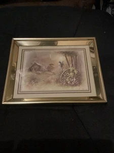 Vintage Andres Orpinas Fine Art Print Cabin In The Woods Framed/ Matted (#59) - Picture 1 of 5