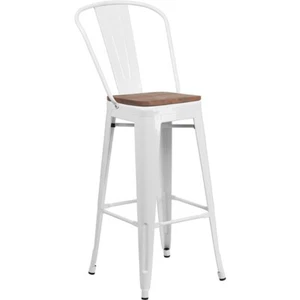 Flash Furniture 30" White Metal Barstool w/Back - CH-31320-30GB-WH-WD-GG - Picture 1 of 1