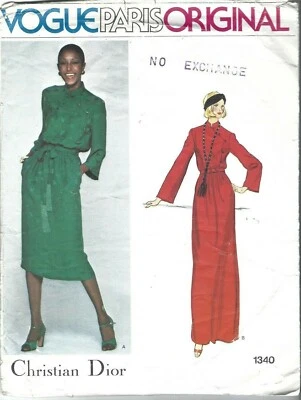 Vogue Designer Sewing Pattern 1340, Dior Vintage Dress, Mandarin Collar Size 8  - Image 1 of 2