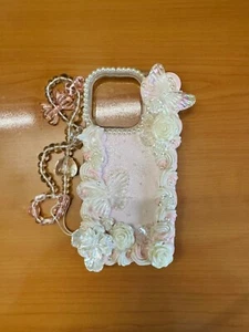 PINK GLITTERY BAROQUE BUTTERFLY DECODEN PHONE CASE FOR IPHONE 15 PRO, HANDMADE - Picture 1 of 8