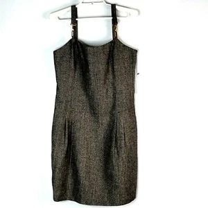 New Vertigo Paris Sz L Tweed Overall Dress Womem Empire Waist Pleated Pockets - Bild 1 von 7