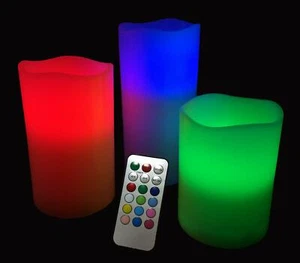 3 pcs REMOTE CONTROL COLOUR CHANGING flameless paraffin WAX CANDLES 10xAAAs inc - Picture 1 of 1