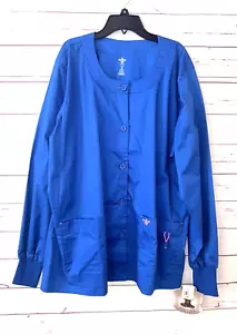 MED COUTURE Plus Size 2XL Scrub Jacket NWT Royal Blue EZ Flex Stretch Nurse - Picture 1 of 8