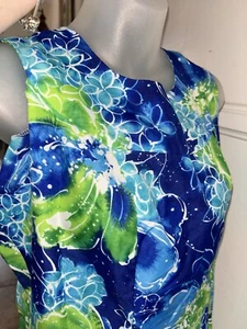 1960s 70s Pomare Hawaii Blue Green Tropical Floral Hawaiian Maxi Dress 12 Large - Picture 1 of 8