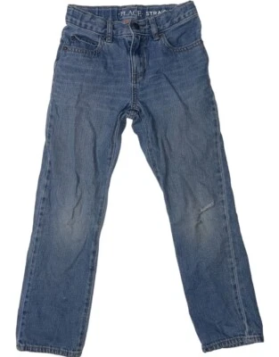 Pantalones de mezclilla elásticos rectos desgastados The Childrens Place usados para niños (7) Foto 1 de 4