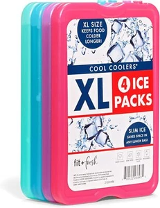 XL Slim Reusable Ice Packs, Quick Freeze for Lunch Boxes or Coolers, 4 Pack - Picture 1 of 8
