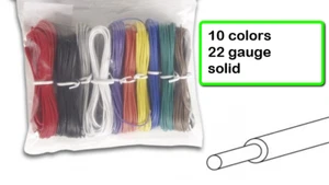 100 FEET Hook-Up Wire -Solid-22 Gauge - 10 Assorted Colors - NO BOX / NO SPOOLS - Picture 1 of 3