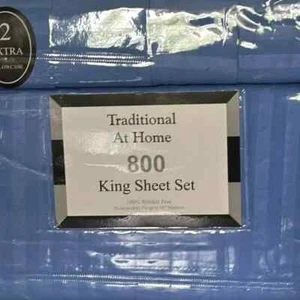 Traditional at Home 6pc King Sheet Set Royal Blue Stripes Embossed Print - Picture 1 of 6