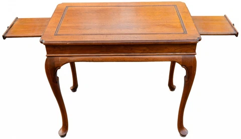 Queen Anne Cherry Side Tea Table With Pull Out Drink Trays Cover