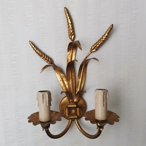 VINTAGE 60's GILT TOLE WHEAT SHEAF WALL SCONCE LIGHT HOLLYWOOD REGENCY MCM Cover