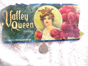 Old partial label "Valley Queen BRAND" grapes circa early 1900's - Picture 1 of 2